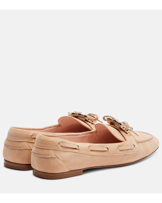 Roger Vivier Natural Boat Strass Embellished Suede Boat Shoes