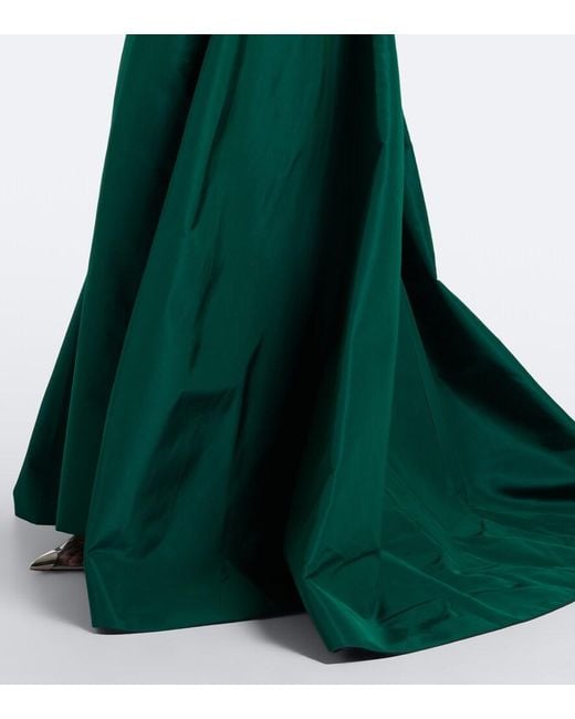 Monique Lhuillier Green Draped Strapless Silk Bustier Gown