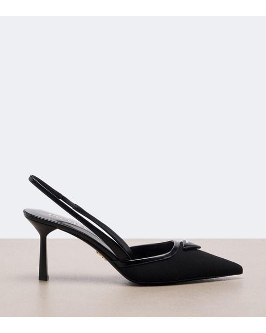 Prada Black Leather-Trimmed Slingback Pumps