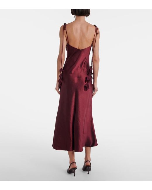 Self-Portrait Purple Floral-Applique Satin Slip Dress