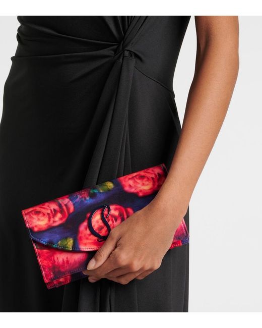 Christian Louboutin Red Loubi54 Satin Floral Clutch Bag