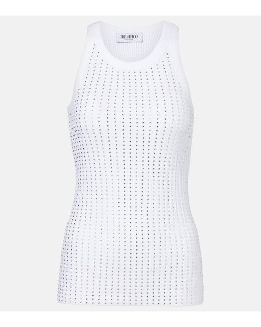 The Attico White Top Aus Baumwoll-Jersey Mit Kristallen