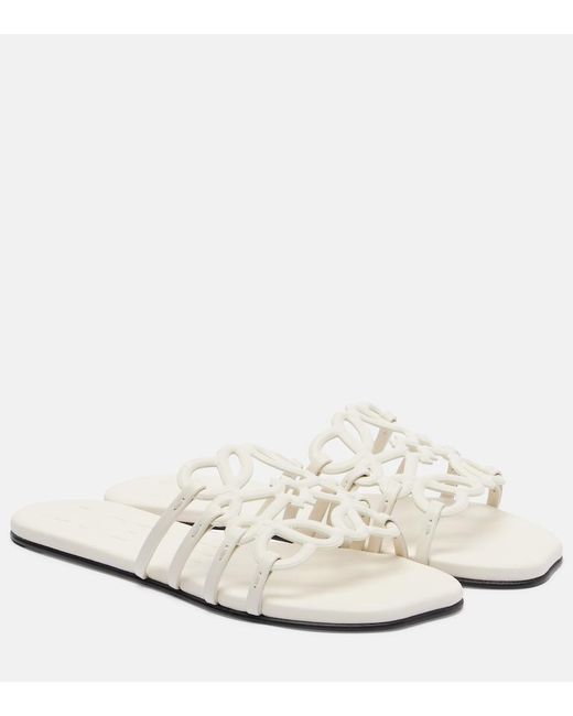 Loewe White Petal Anagram Leather Slides