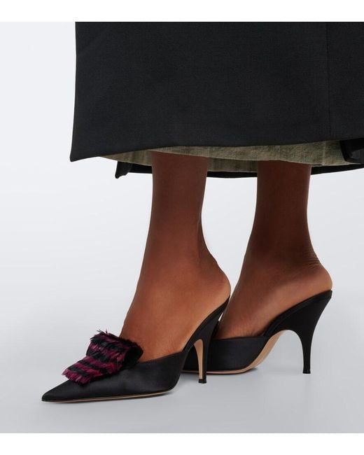 Gianvito Rossi Black Feather-Trimmed Satin Mules
