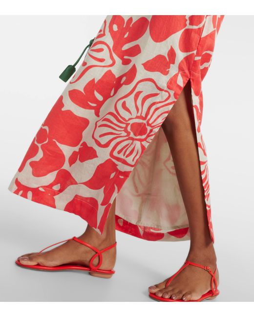 Faithfull The Brand Red Tortugas Floral Linen Maxi Dress