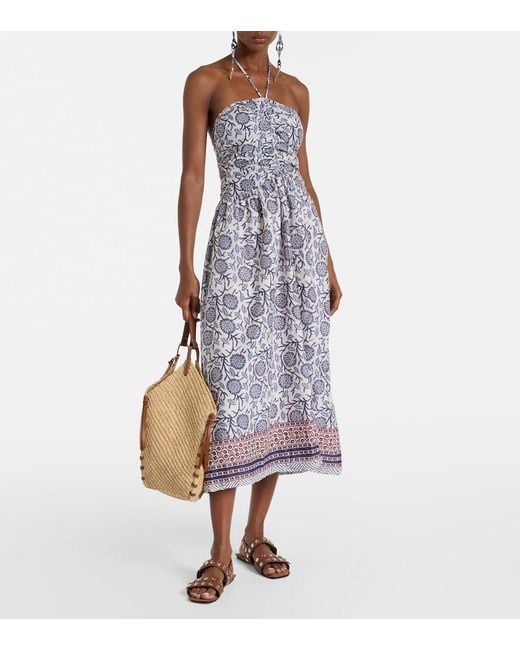 Velvet Purple Floral Ruched Cotton Midi Dress