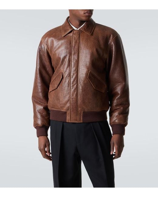 Saint Laurent Brown Leather Bomber Jacket for men