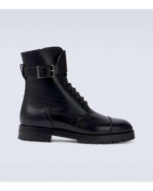 Manolo Blahnik Black Buloko Leather Combat Boots for men