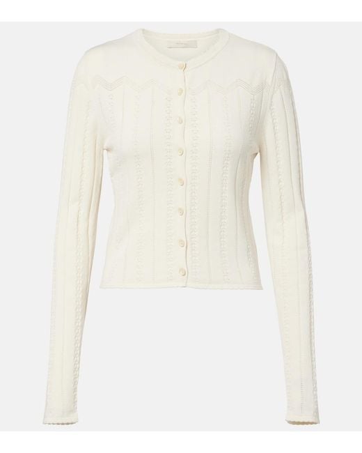 Faithfull The Brand White Esme Pointelle Cotton-Blend Cardigan