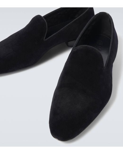 Loro Piana Black Leather-trimmed Velvet Loafers for men