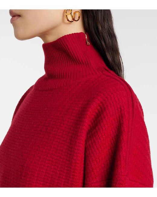 Max Mara Red Bessica Wool And Cashmere Turtleneck Sweater