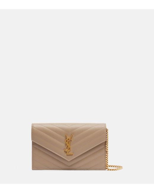 Saint Laurent White Cassandre Matelasse Envelope Leather Wallet On Chain