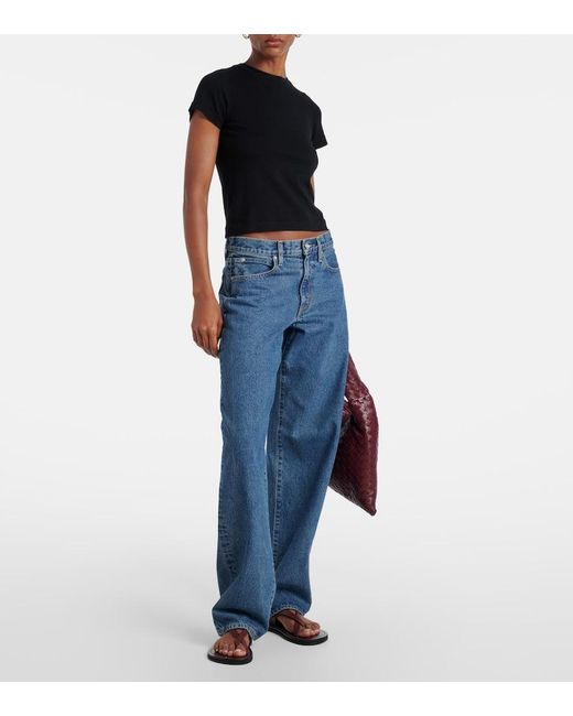 SLVRLAKE Denim Blue Tess Long Low-Rise Wide-Leg Jeans