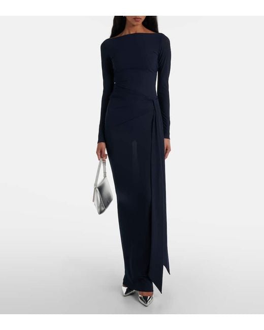 Alex Perry Blue Semi-Sheer Gathered Gown