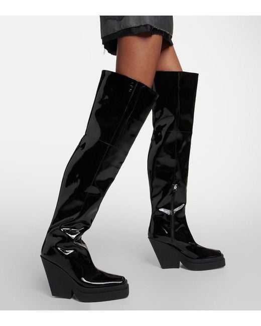Gia Borghini Black Gia 31 Patent Leather Over-The-Knee Boots