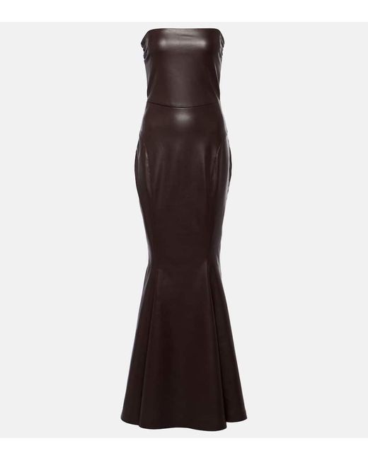 Norma Kamali Brown Strapless Faux Leather Fishtail Gown