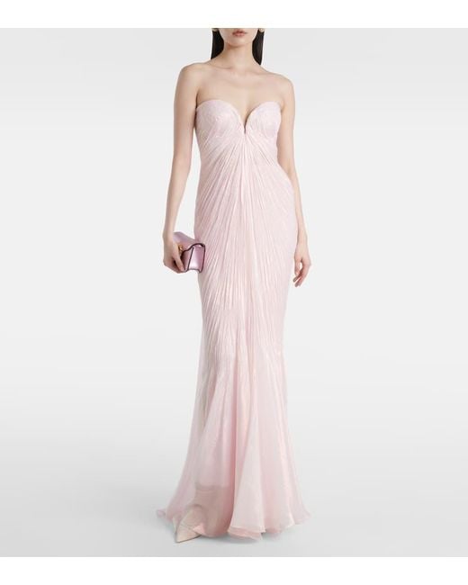 Maria Lucia Hohan Pink Meilien Pleated Silk-Blend Chiffon Gown