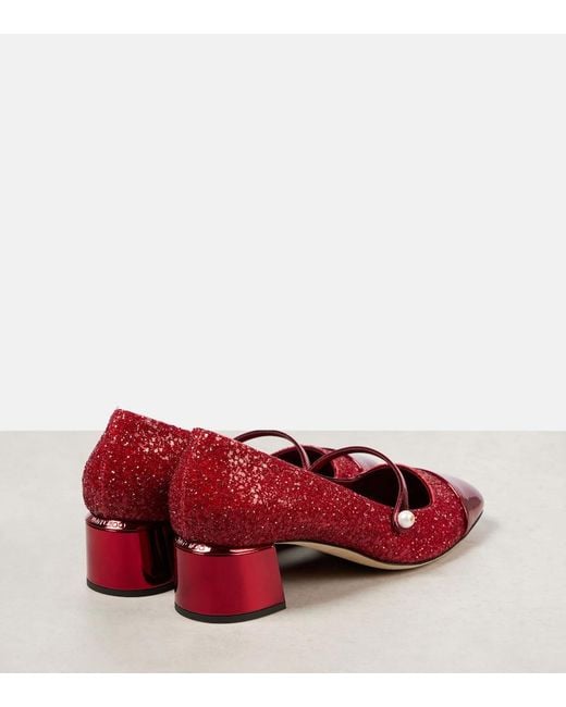 Jimmy Choo Red Elisa 45 Glitter Leather Mary Jane Pumps