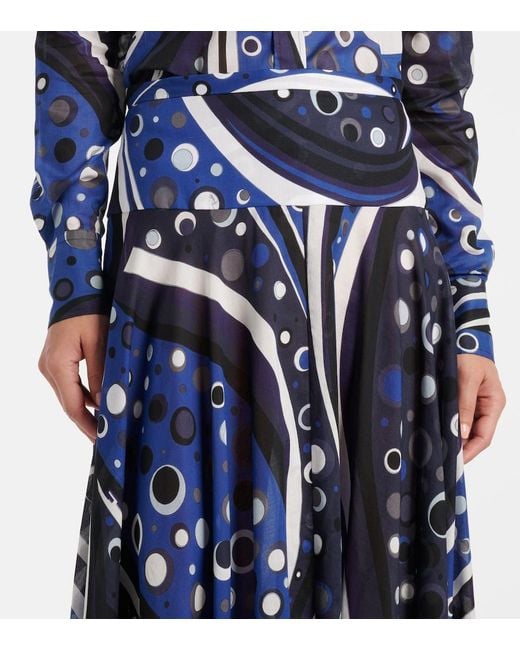 Emilio Pucci Blue Printed Cotton Muslin Maxi Skirt