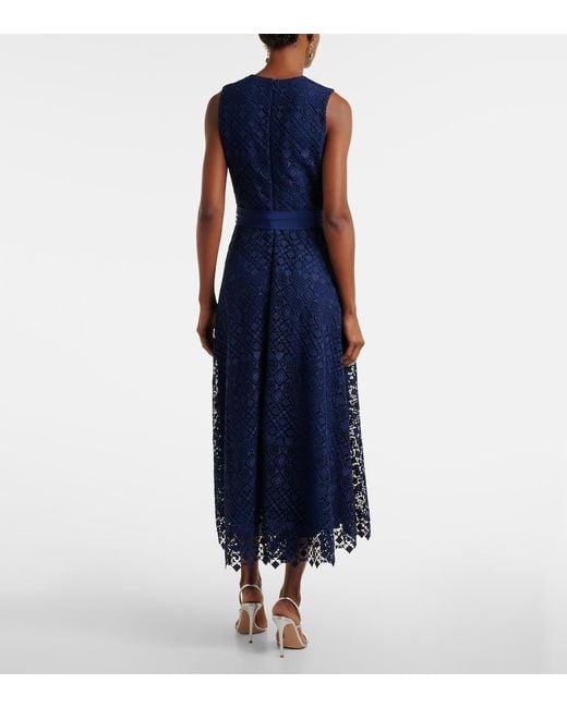 Elie Saab Blue Bow-Detail Macrame Midi Dress