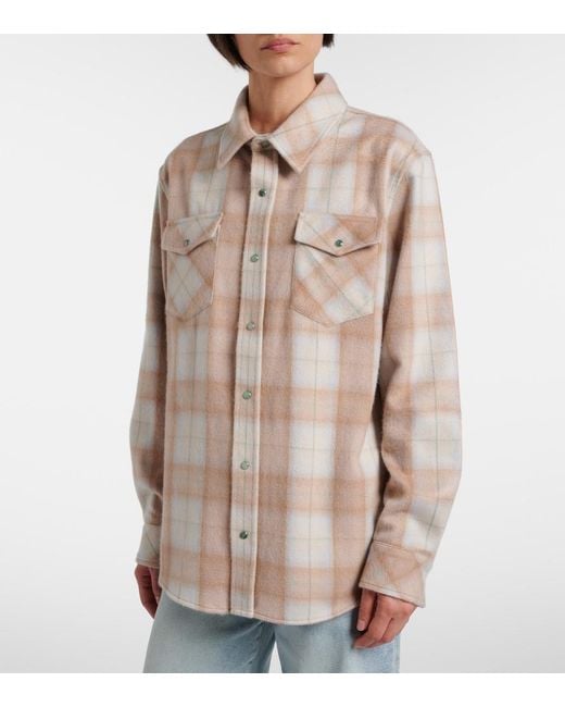 God's True Cashmere Natural Champagne Tartan Cashmere Shirt With Emerald