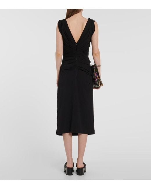 Dries Van Noten Black Draped Slim-fit Cotton-jersey Midi Dress