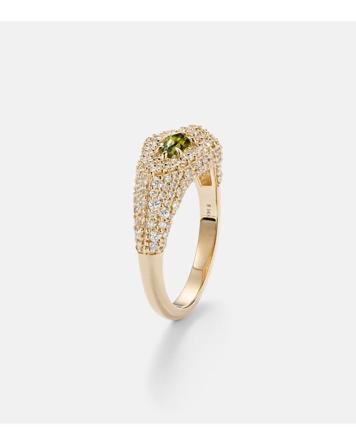 STONE AND STRAND White Shield 14Kt Ring With Diamonds And Tourmaline