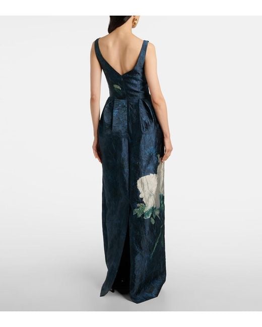 Erdem Blue Floral Jacquard Gown