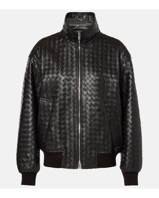Bottega Veneta Black Intrecciato Leather Jacket