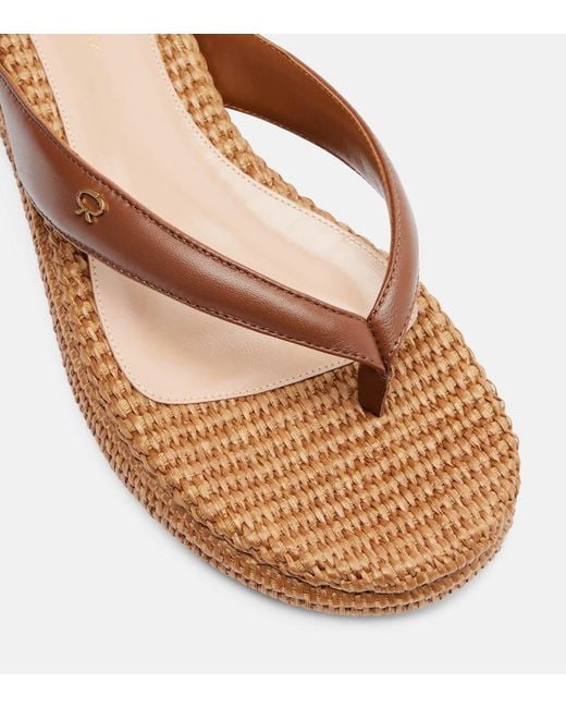 Gianvito Rossi Brown Tahiti Jute-Trimmed Leather Platform Thong Sandals