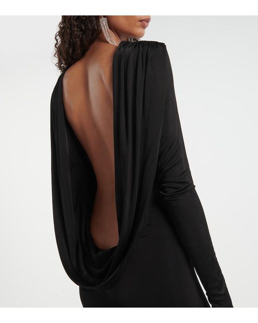 The New Arrivals Ilkyaz Ozel Black Roisin Draped Open-Back Gown