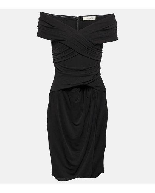 Diane von Furstenberg Black Off-Shoulder Jersey Minidress