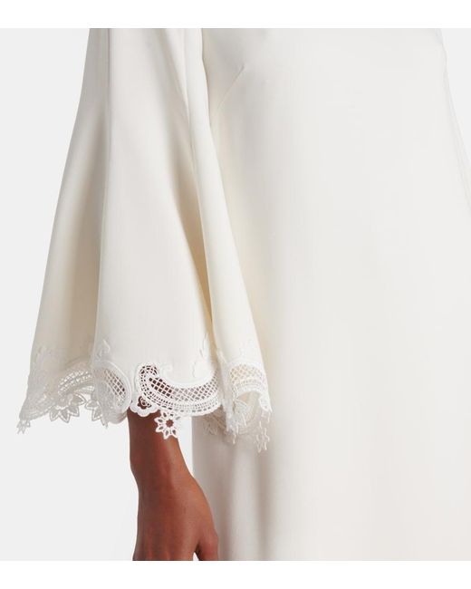 Oscar de la Renta White Lace-Trimmed Silk-Blend Georgette Kaftan