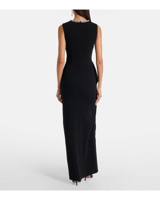 Roland Mouret Black Embellished Peplum Satin Crepe Gown