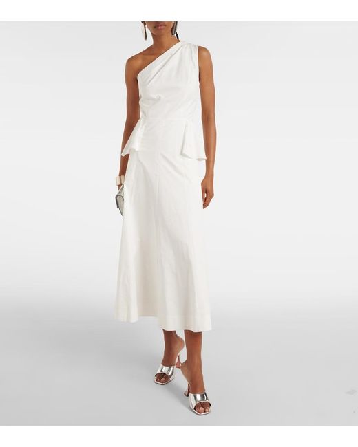Roland Mouret White One-Shoulder Cotton Poplin Midi Dress