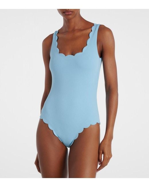 Marysia Swim Blue Palm Springs Scalloped Swimsuit