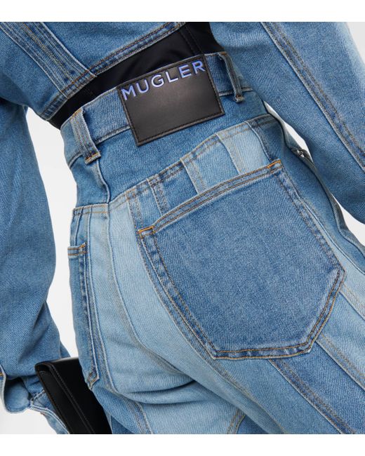 Mugler Blue Patchwork Straight Jeans