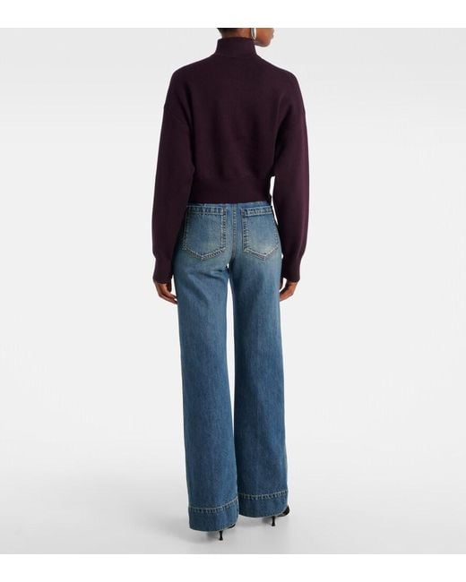 Victoria Beckham Purple Wool-Blend Half-Zip Sweater