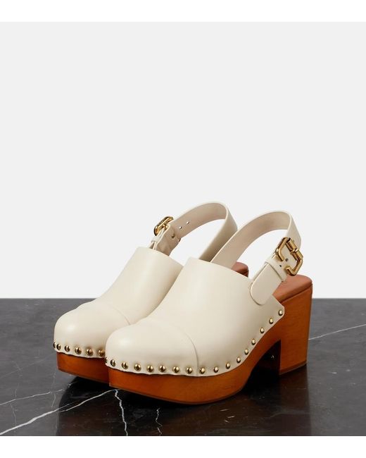Chloé Natural Jeannette Leather Slingback Platform Clogs