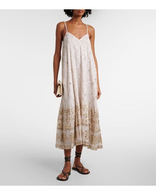 Juliet Dunn Natural Mosaic Printed Cotton Midi Dress