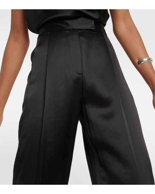 The Sei Black High-Rise Wide-Leg Silk Satin Pants