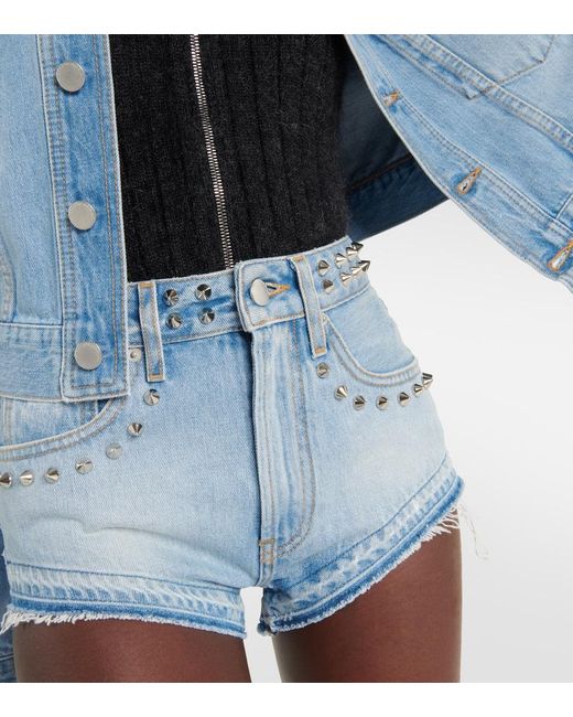 Alessandra Rich Blue Embellished Mid-Rise Denim Shorts