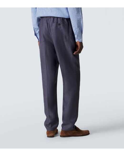 Etro Blue Linen Slim Pants for men