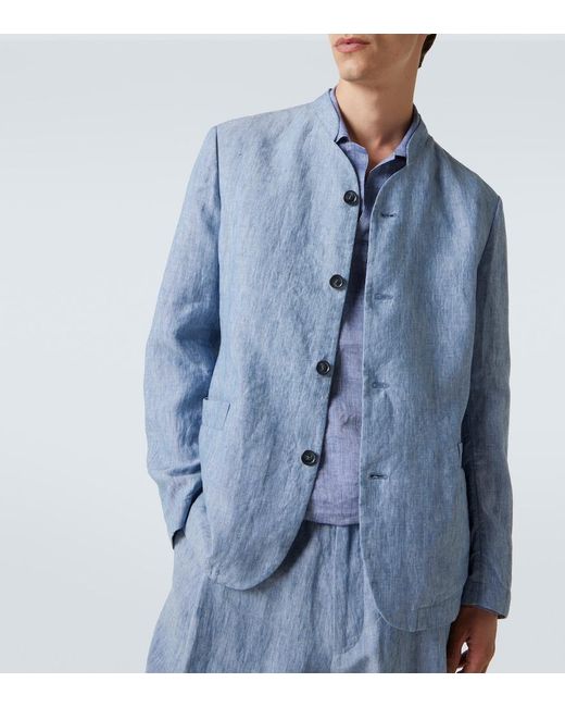Giorgio Armani Blue Single-Breasted Linen Jacket for men
