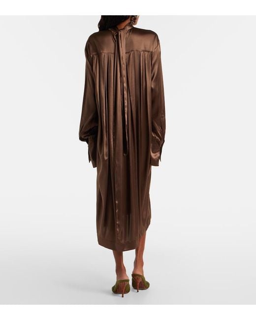 Dries Van Noten Brown Turtleneck Silk-Blend Satin Midi Dress
