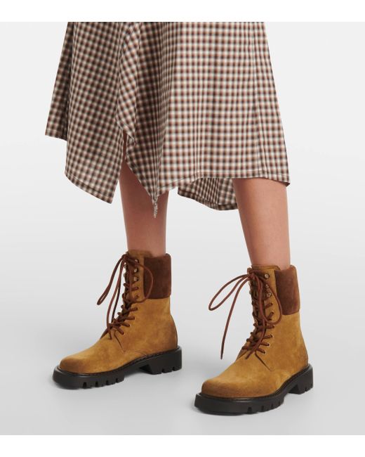 Loewe Brown Sierra Suede Combat Boots