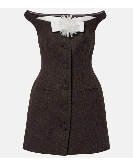Self-Portrait Black Floral-Applique Off-Shoulder Minidress