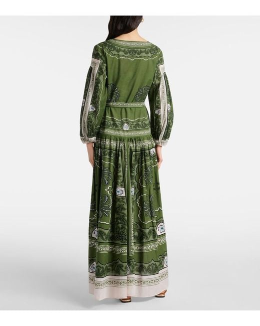 LaDoubleJ Green Viviana Printed Cotton Muslin Maxi Dress