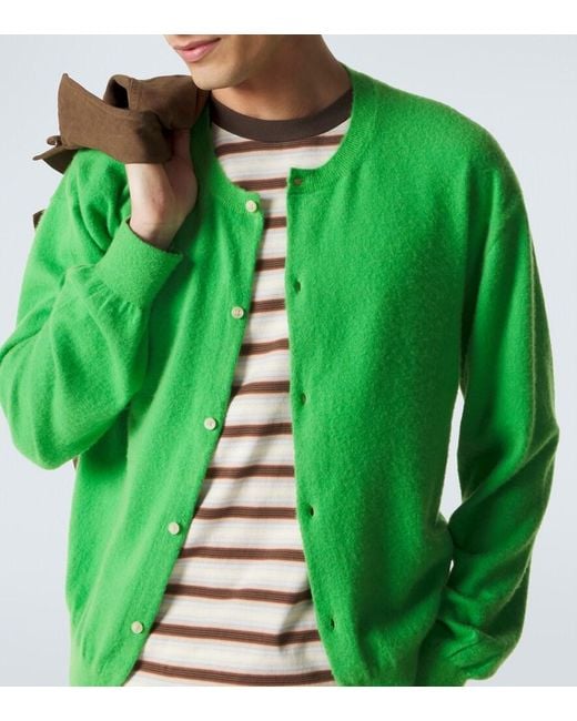 Auralee Green Cashmere And Cotton Cardigan for men