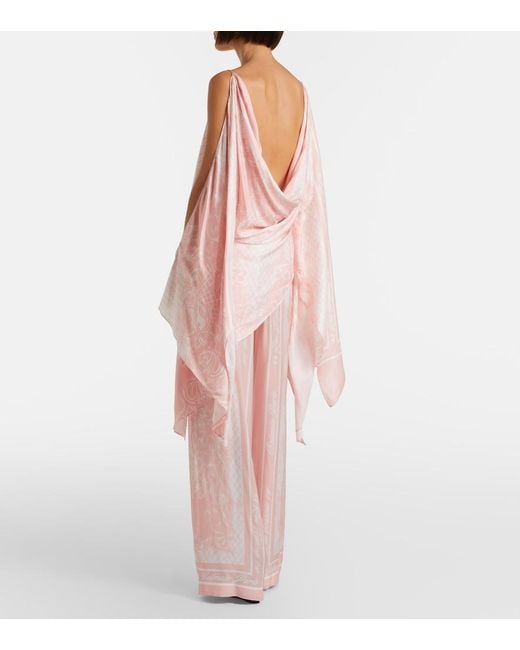Balmain Pink Printed Satin Palazzo Pants